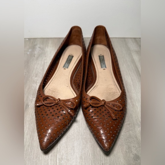 AUTH LUXURY PRADA FLATS SHOES 1F832‎ BROWN LEATHER US 8.5 EU 40 - Picture 3 of 10